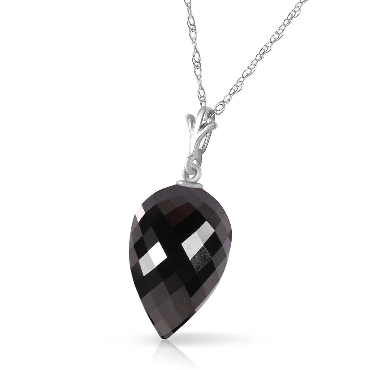 12.25 Carat 14K Solid White Gold Necklace Pointy Briolette Drop Black Spinel