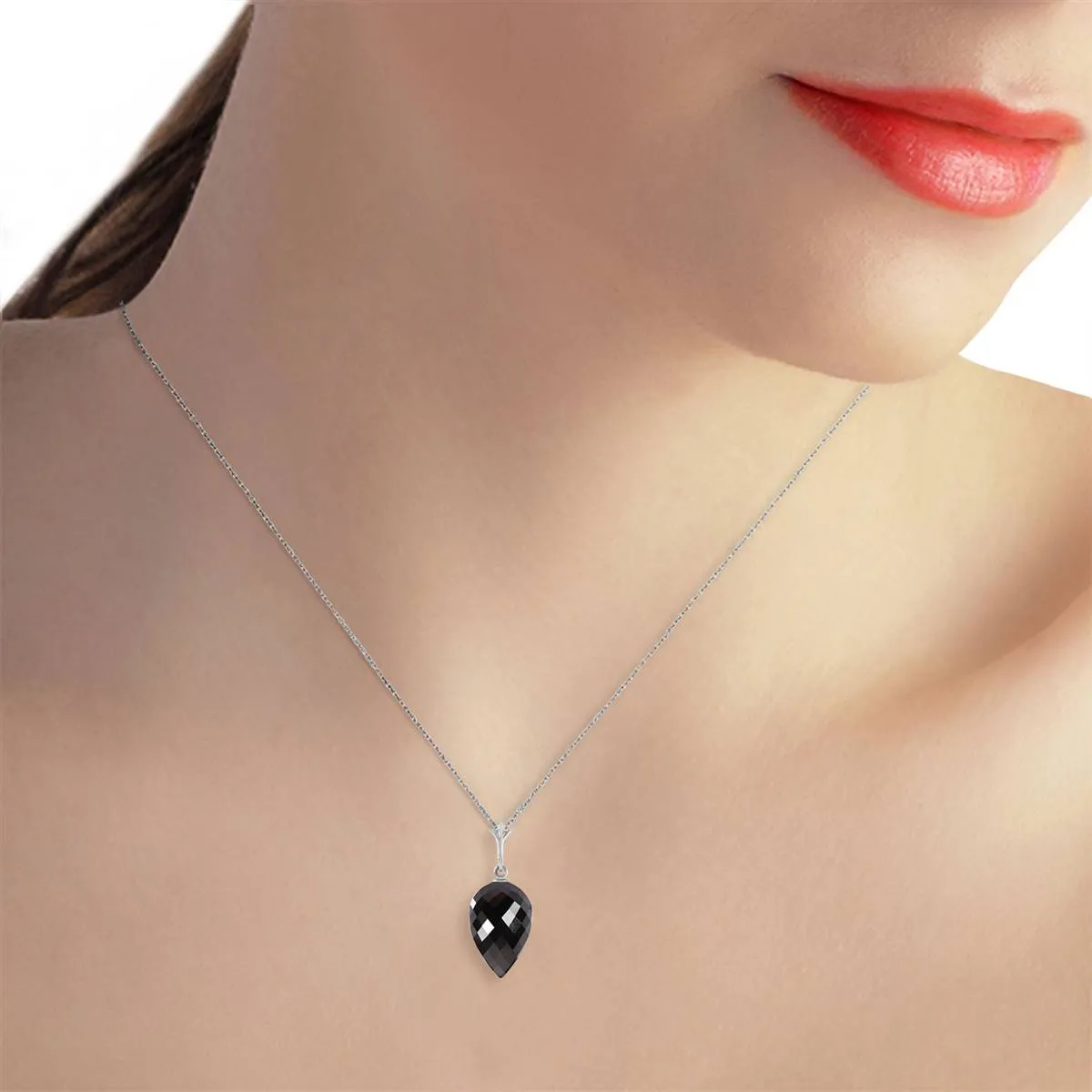 12.25 Carat 14K Solid White Gold Necklace Pointy Briolette Drop Black Spinel