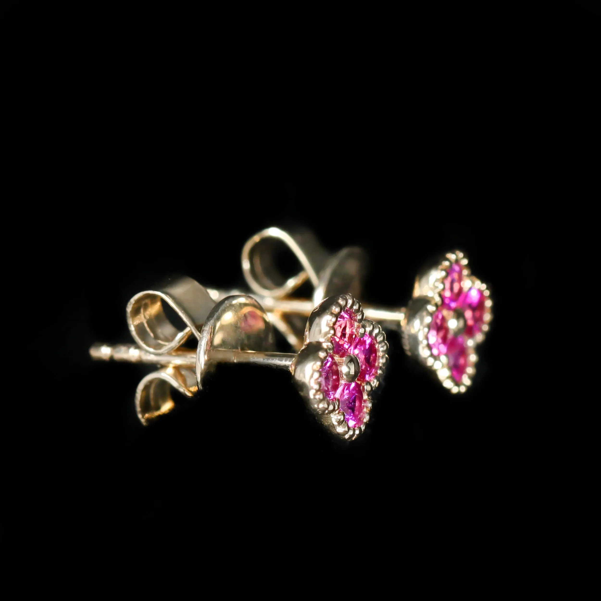 14K Yellow Gold Pink Sapphire Stud Earrings