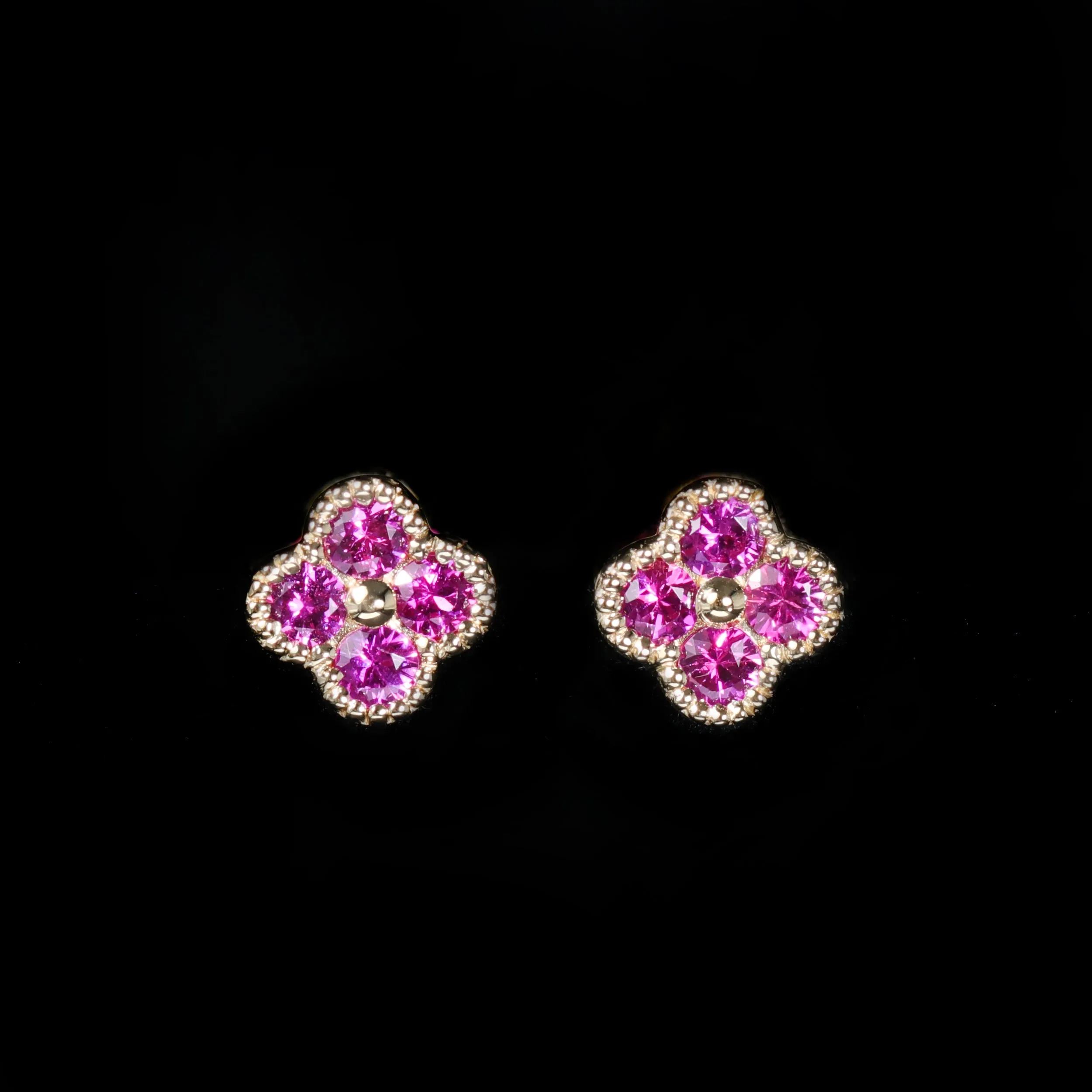 14K Yellow Gold Pink Sapphire Stud Earrings