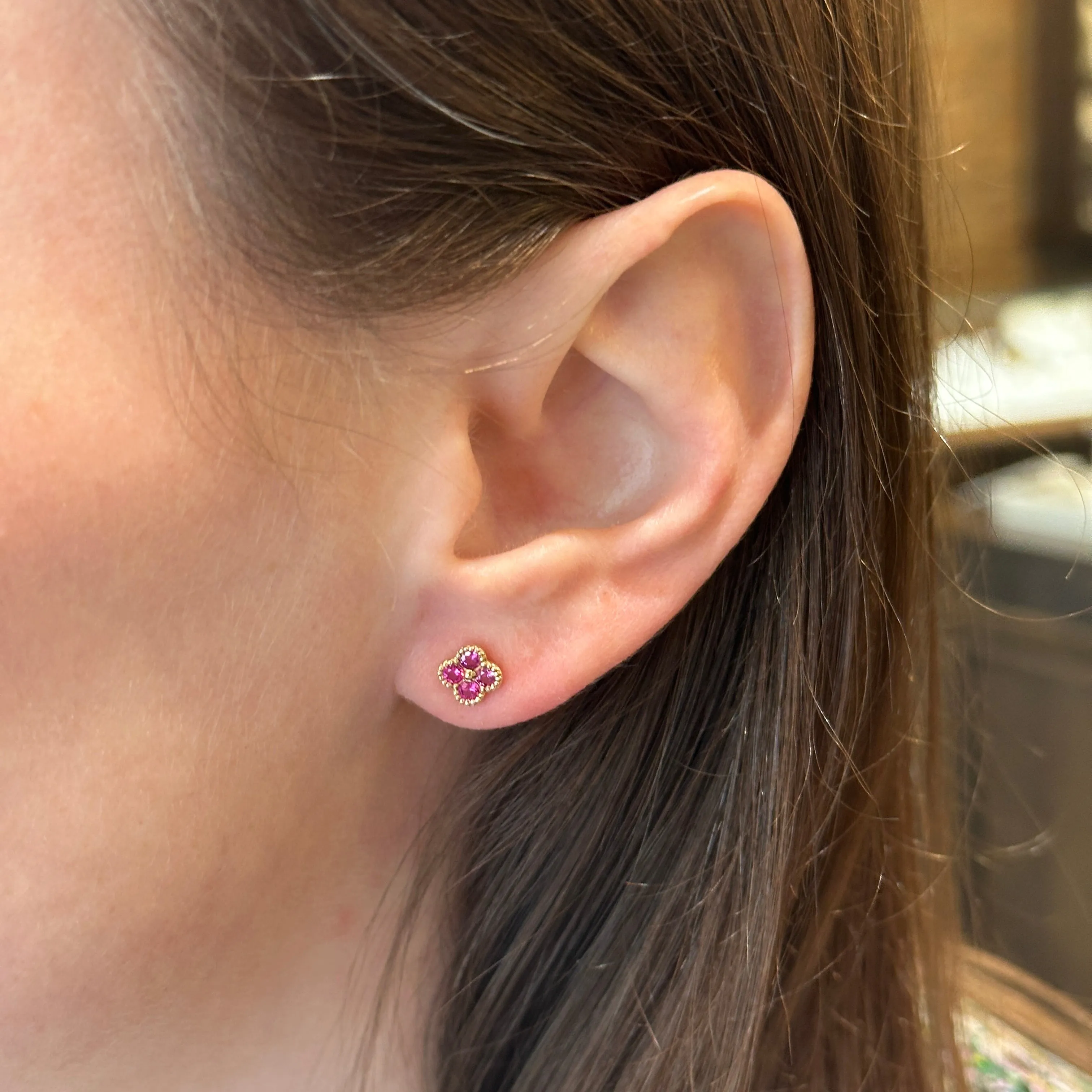 14K Yellow Gold Pink Sapphire Stud Earrings