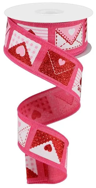 10 yd Royal Burlap Ribbon with Love Letters in Hot Pink, White, Red, and Pink