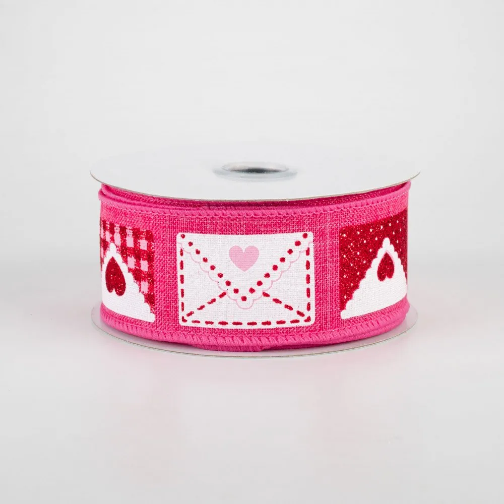 10 yd Royal Burlap Ribbon with Love Letters in Hot Pink, White, Red, and Pink