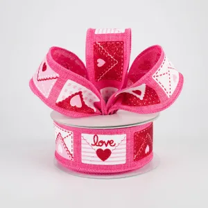 10 yd Royal Burlap Ribbon with Love Letters in Hot Pink, White, Red, and Pink