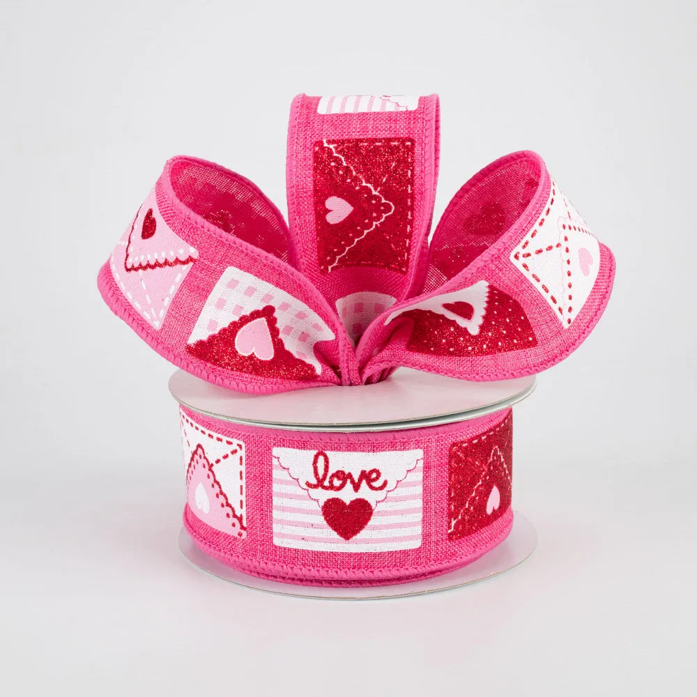 10 yd Royal Burlap Ribbon with Love Letters in Hot Pink, White, Red, and Pink