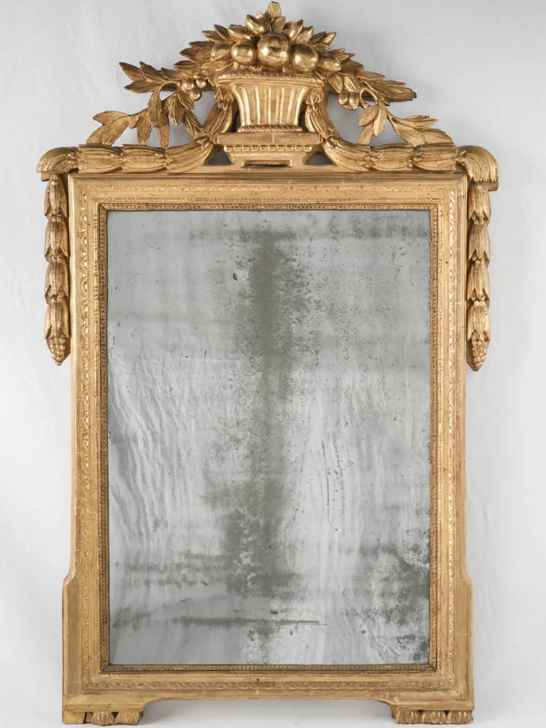 18th Century Louis XVI Gilt Mirror w/ Fruit Basket Pediment - 41¾" x 27¼"