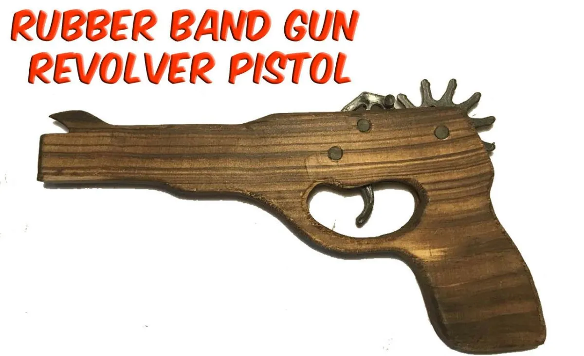 2 x Rubber Band Timber Revolver Pistol Gun Launcher Wooden