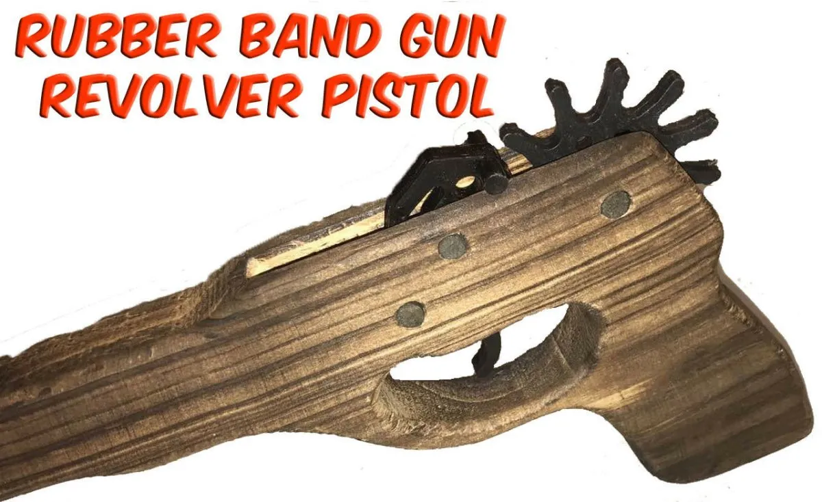 2 x Rubber Band Timber Revolver Pistol Gun Launcher Wooden
