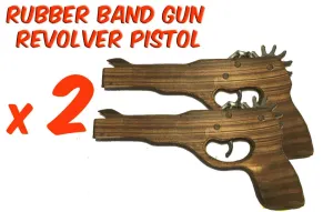 2 x Rubber Band Timber Revolver Pistol Gun Launcher Wooden