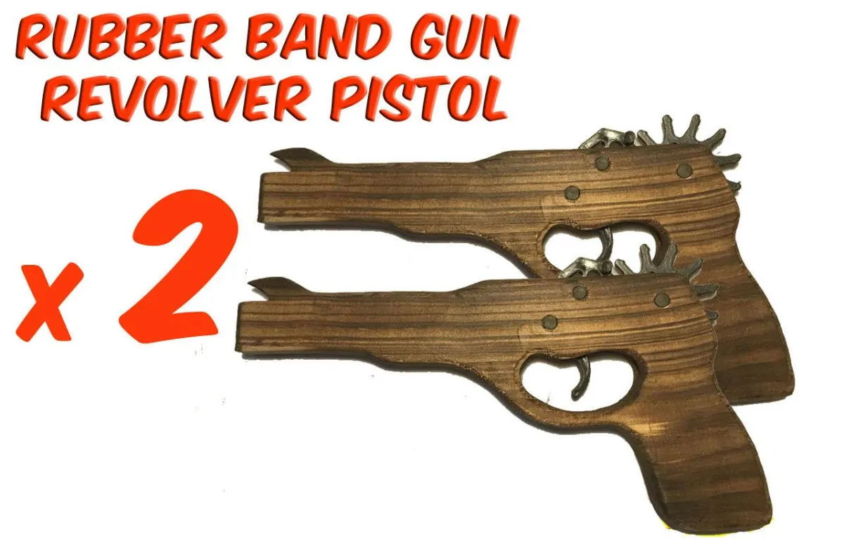 2 x Rubber Band Timber Revolver Pistol Gun Launcher Wooden