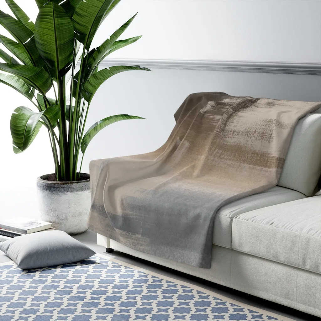 Abstract Comfy Blanket | Beige Grey Paint Strokes