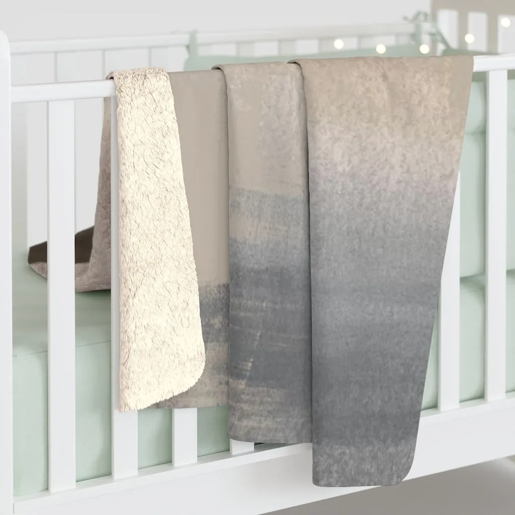 Abstract Comfy Blanket | Beige Grey Paint Strokes