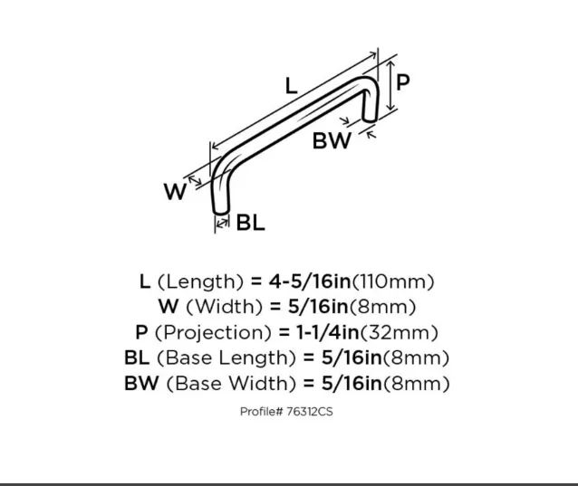 Amerock Brass Wire Pulls 4" Center to Center Pull BP76312