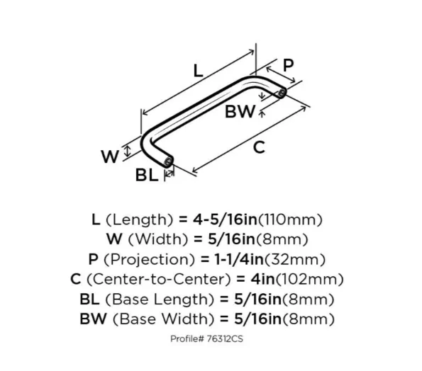 Amerock Brass Wire Pulls 4" Center to Center Pull BP76312