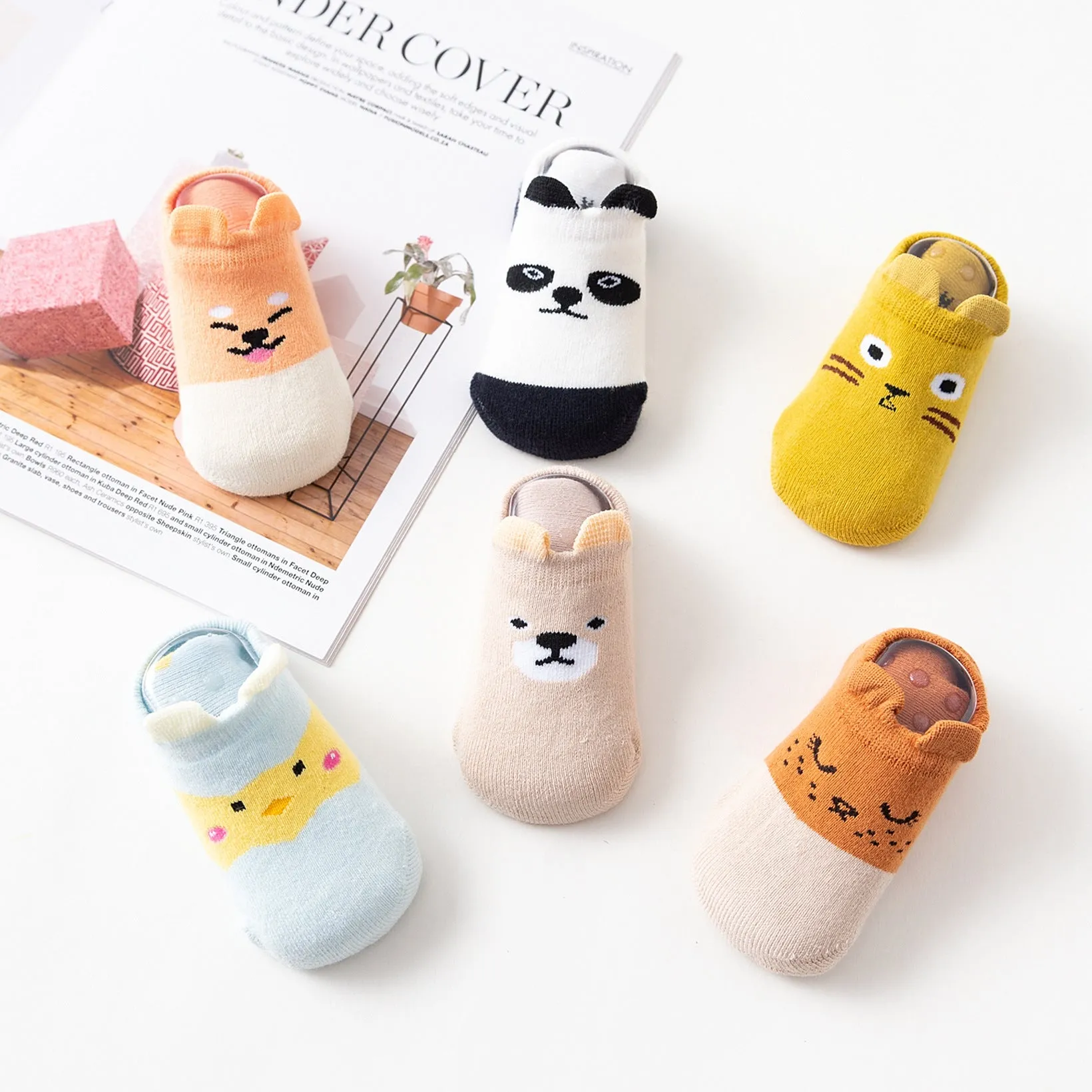 Animated Non-Slip Socks for Toddlers - 6 Pairs