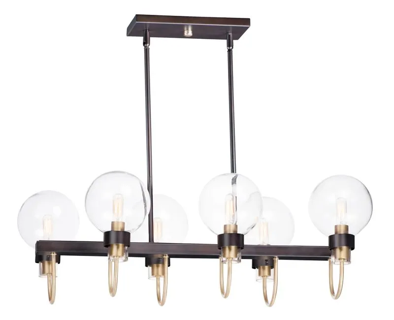 Bauhaus 16" 6 Light Chandelier in Bronze and Satin Brass