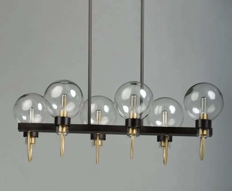 Bauhaus 16" 6 Light Chandelier in Bronze and Satin Brass