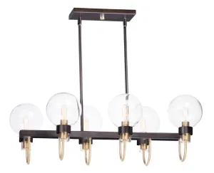 Bauhaus 16" 6 Light Chandelier in Bronze and Satin Brass