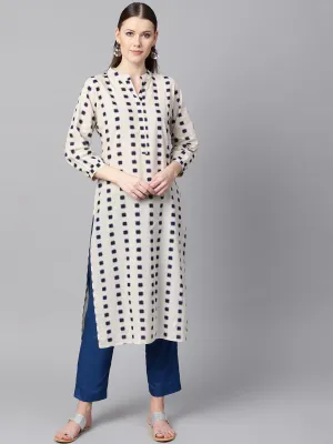 Beige Geometric Printed Cotton Straight Kurta