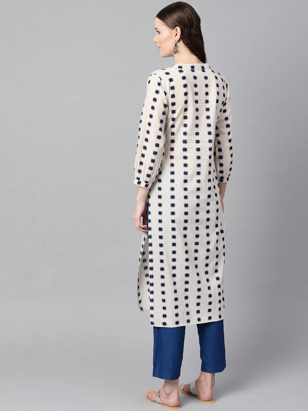 Beige Geometric Printed Cotton Straight Kurta