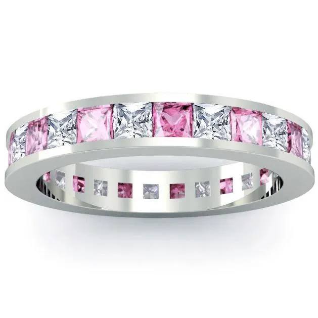 Birthstone Eternity Band with Pink Sapphires and Diamonds