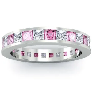 Birthstone Eternity Band with Pink Sapphires and Diamonds
