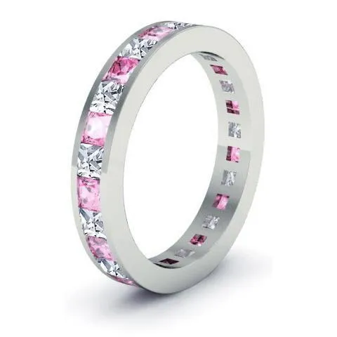 Birthstone Eternity Band with Pink Sapphires and Diamonds