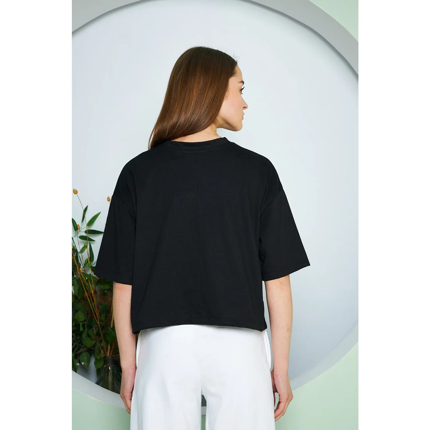 Black Oversized Cropped Tee