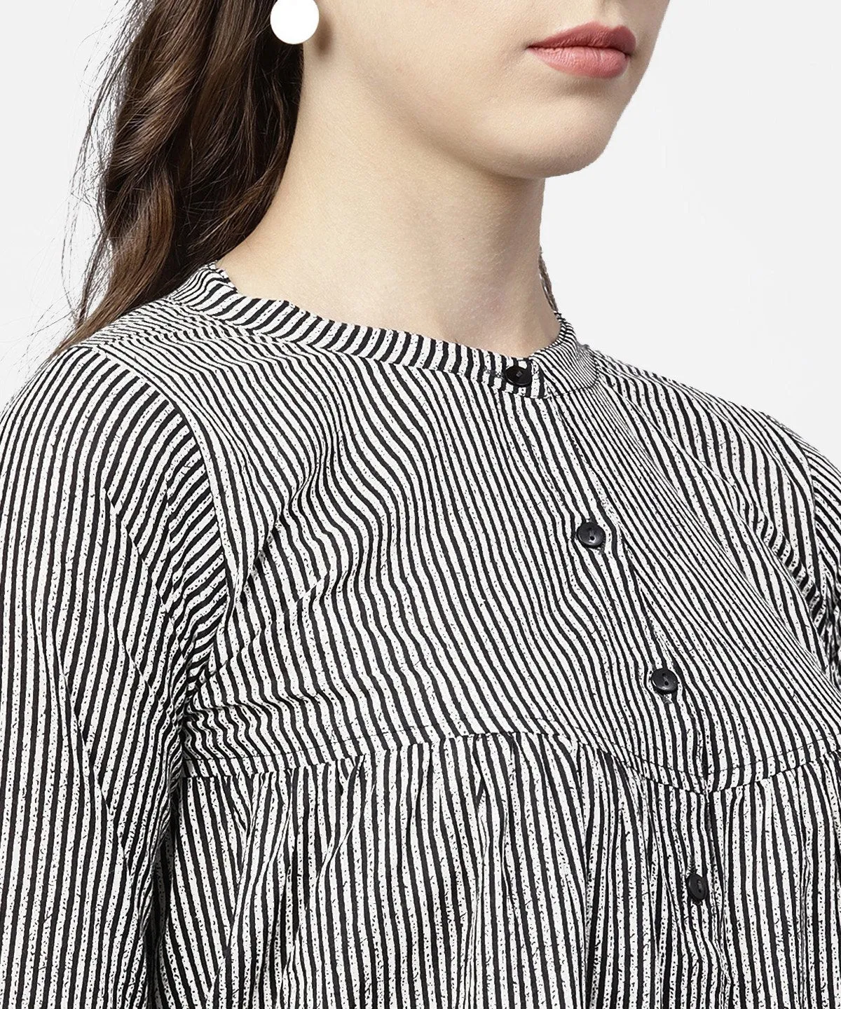 Black Striped Full Sleeve A-Line Top With Regular Fit Palazzo Set