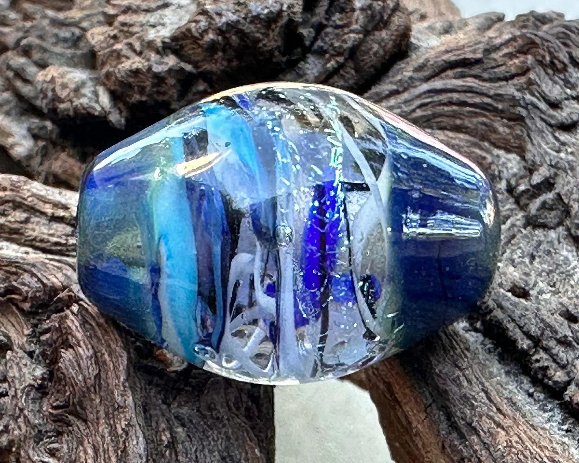 Blue Spiral Dichroic Lampwork Focal Bead SRA