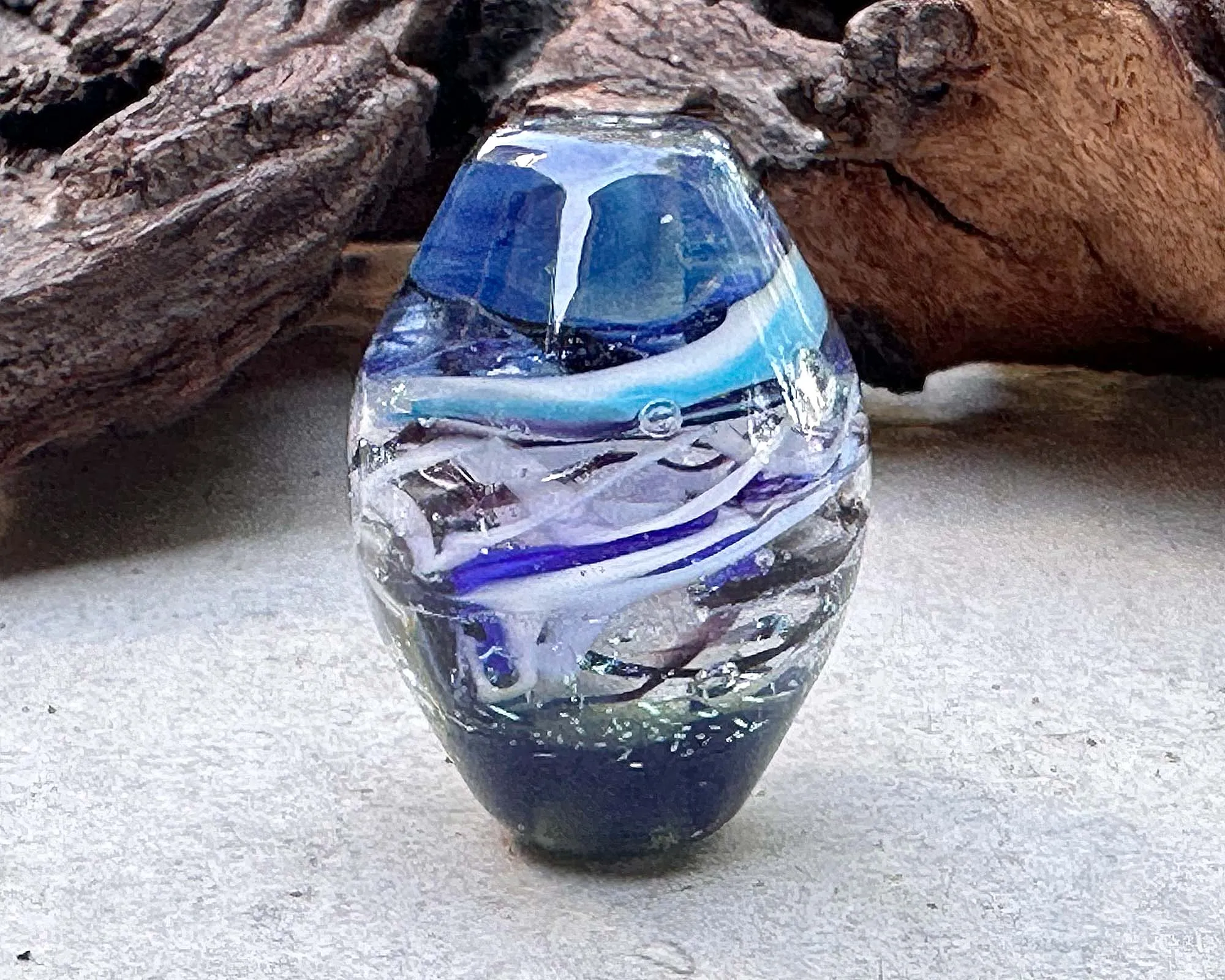 Blue Spiral Dichroic Lampwork Focal Bead SRA