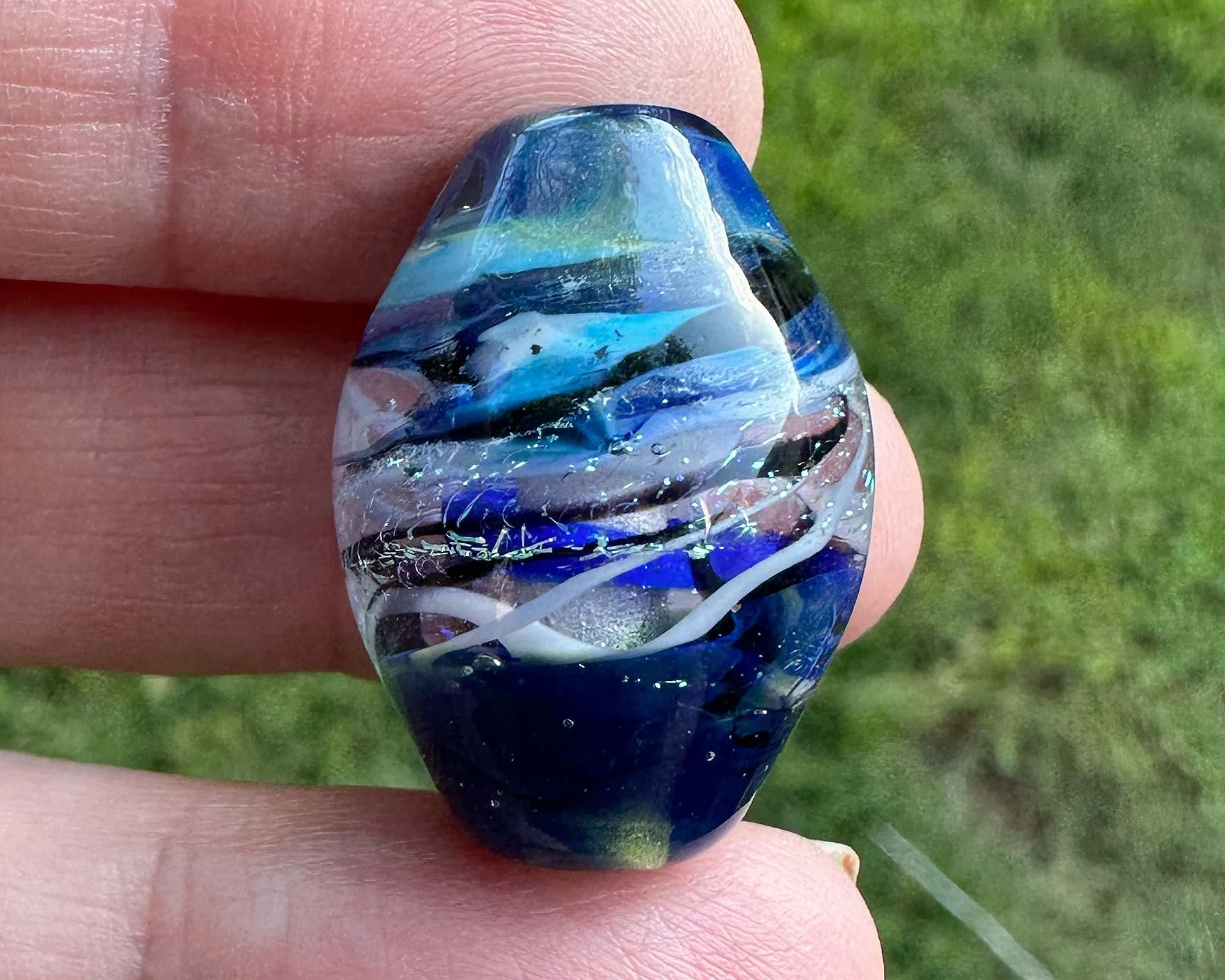Blue Spiral Dichroic Lampwork Focal Bead SRA