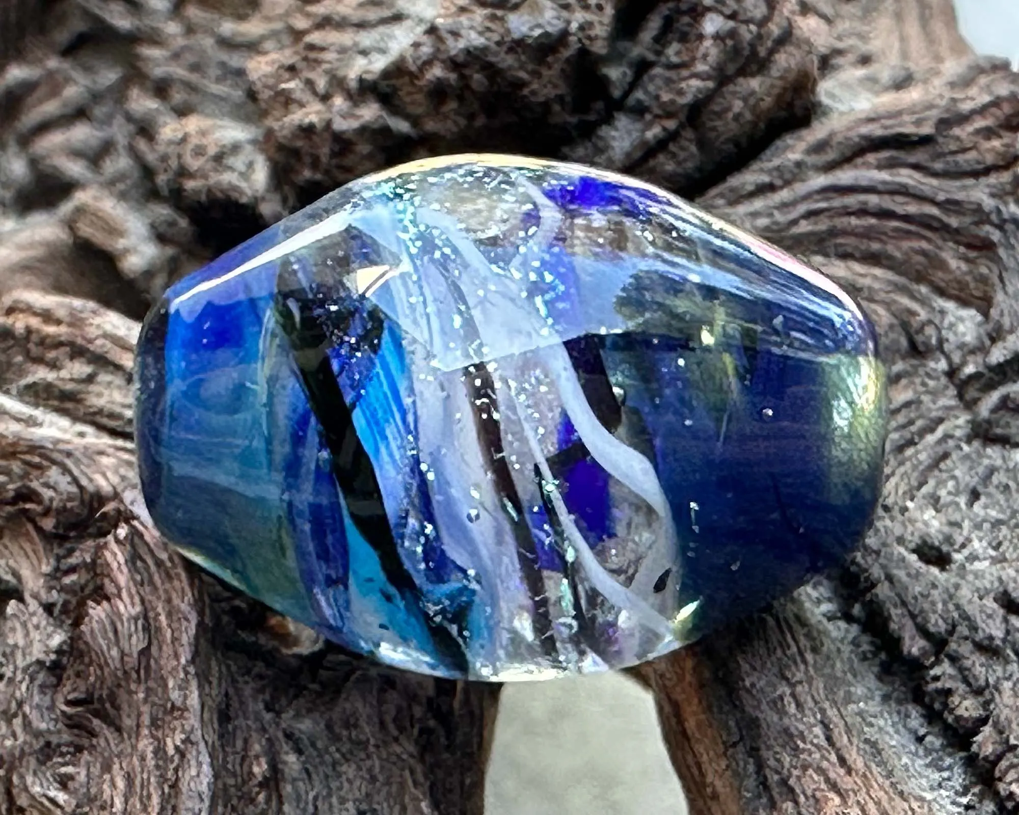 Blue Spiral Dichroic Lampwork Focal Bead SRA