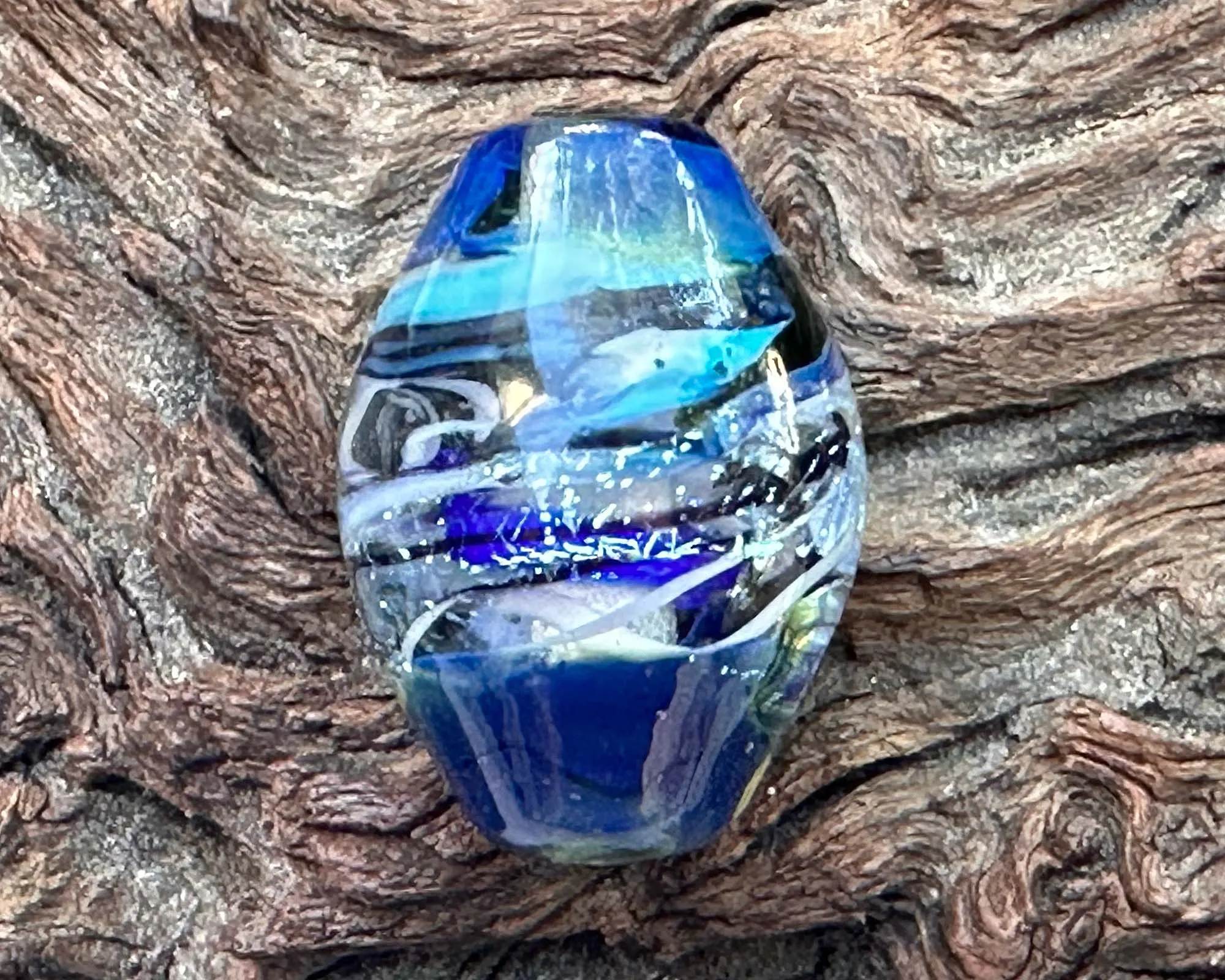 Blue Spiral Dichroic Lampwork Focal Bead SRA