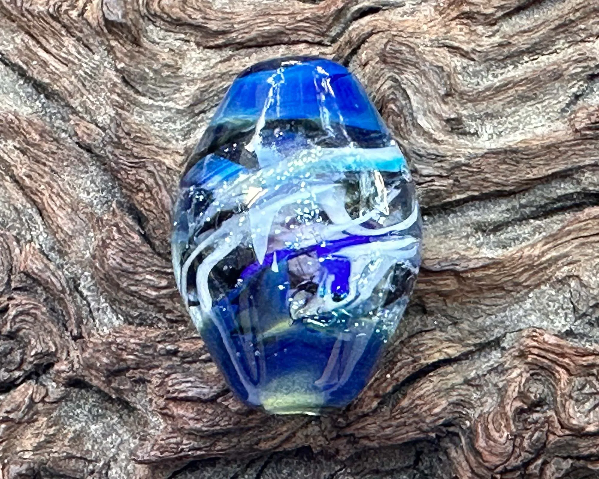 Blue Spiral Dichroic Lampwork Focal Bead SRA