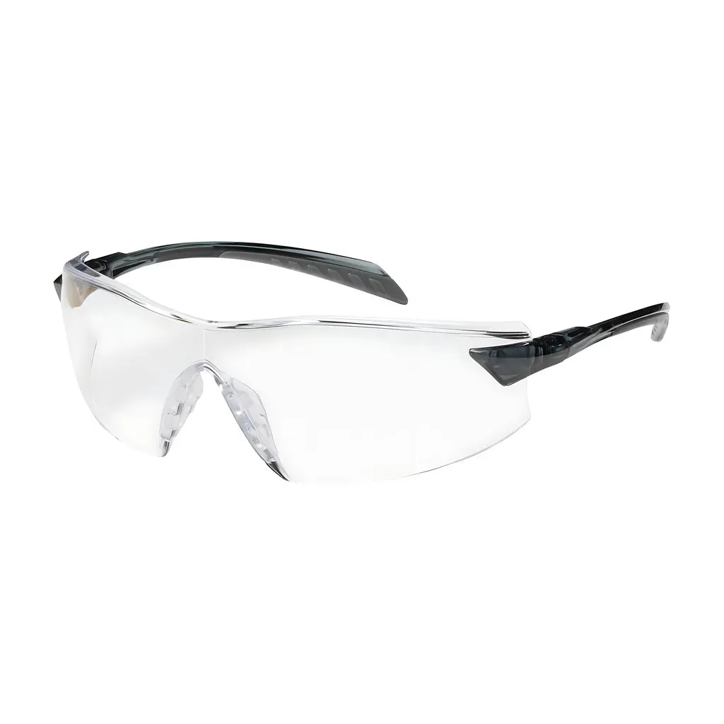 Bouton Optical 250-45-0020 Rimless Safety Glasses with Gray Temple, Clear Lens and Anti-Scratch / Anti-Fog Coating