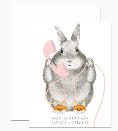 Bunny In Fox Slippers, Thanks Mom Greeting Card