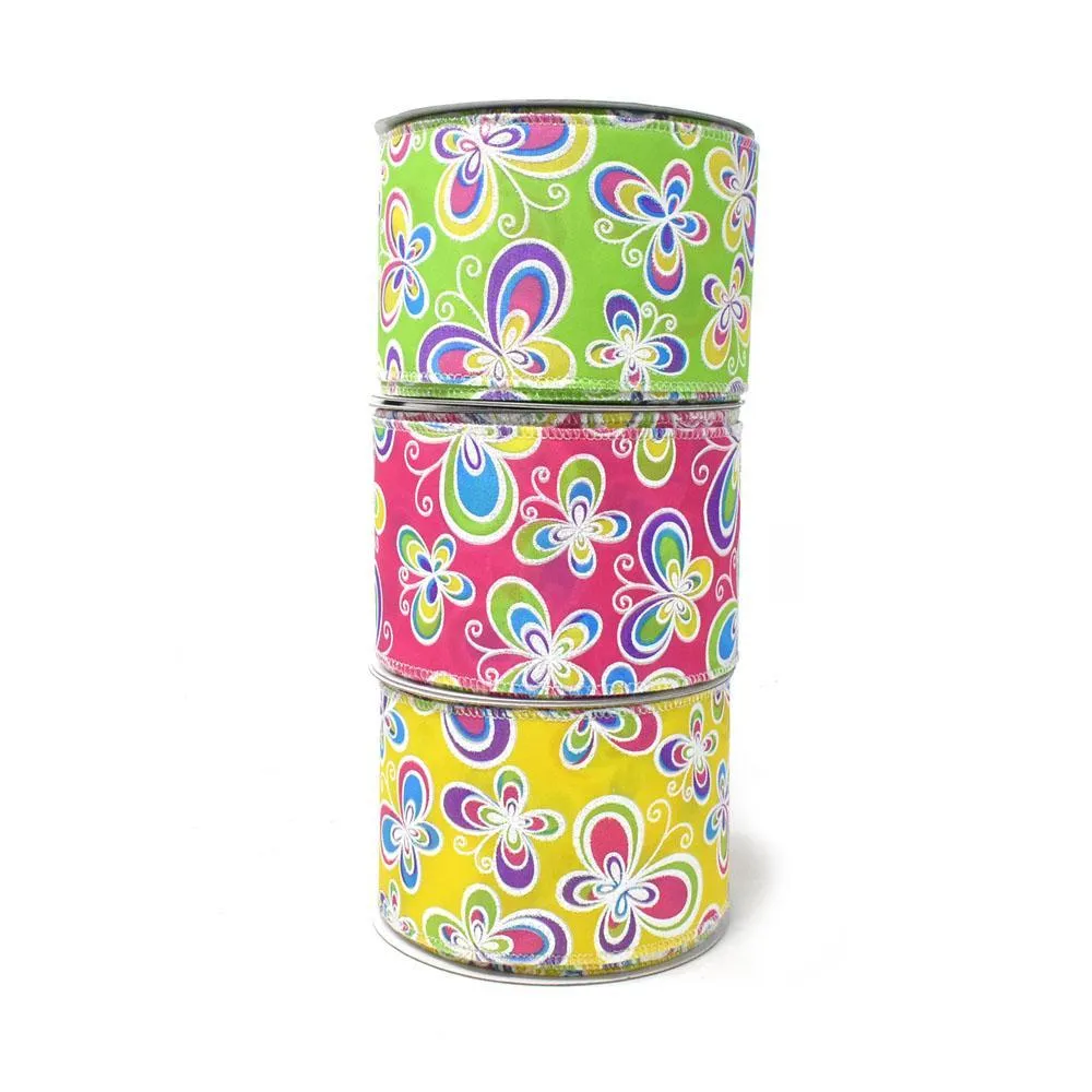 Butterflies Satin Wired Printed Ribbon, 10-yard