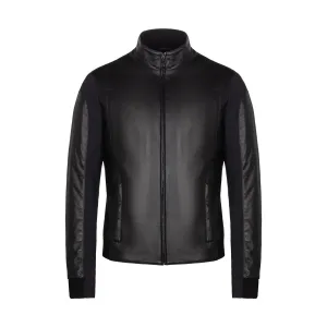 Cavalleria Toscana Men's Leather and Jersey Stretch Bomber