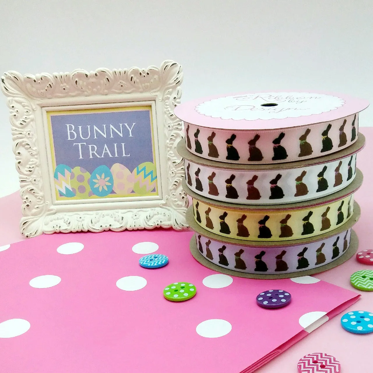 Chocolate Bunny Ribbon on 5/8" Light Orchid single face satin
