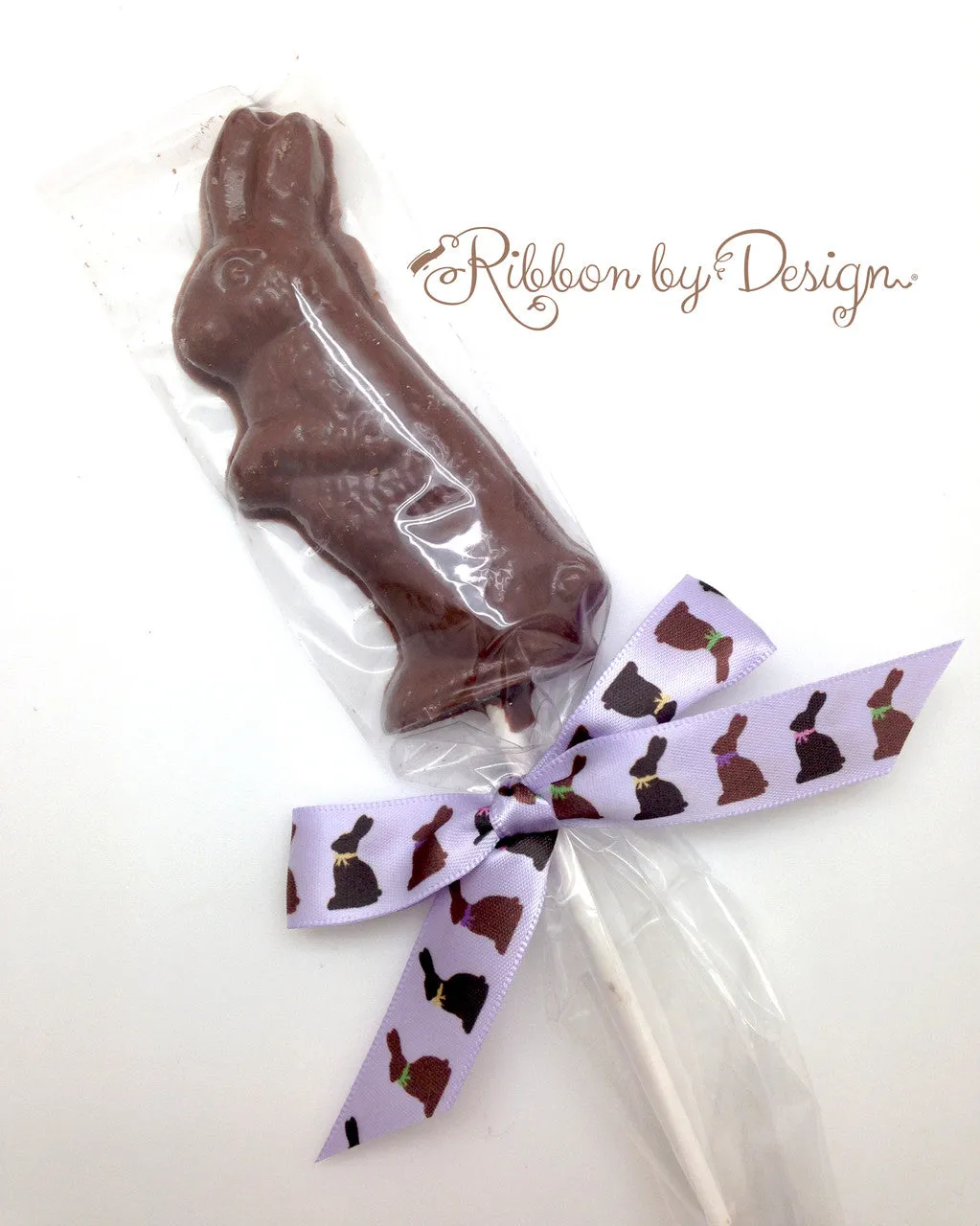 Chocolate Bunny Ribbon on 5/8" Light Orchid single face satin