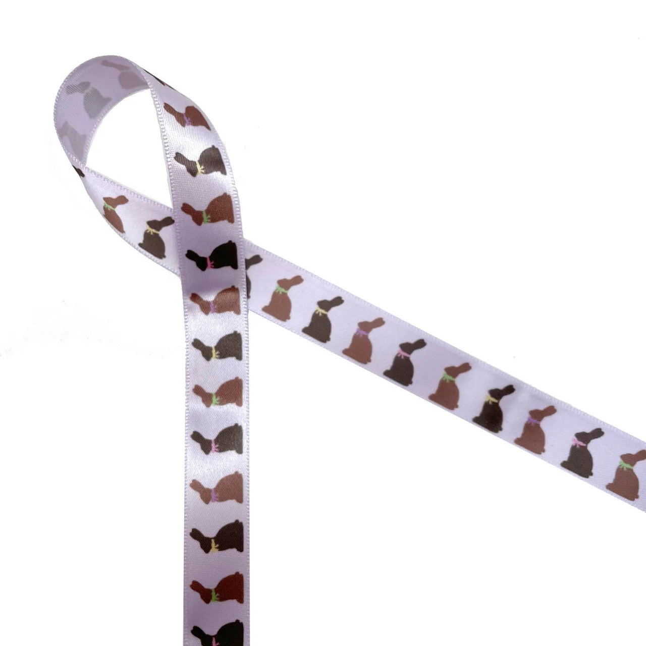 Chocolate Bunny Ribbon on 5/8" Light Orchid single face satin