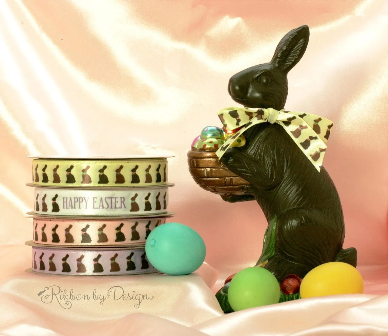 Chocolate Bunny Ribbon on 5/8" Light Orchid single face satin