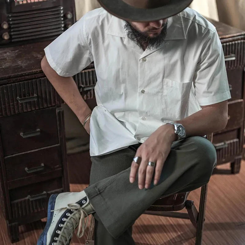 Classic Panama Short Sleeved Shirt with Cuban Collar and Pocket