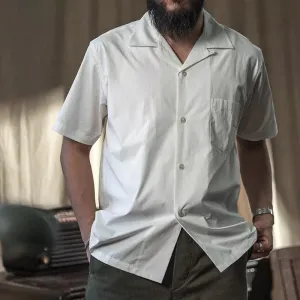 Classic Panama Short Sleeved Shirt with Cuban Collar and Pocket
