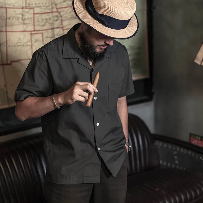 Classic Panama Short Sleeved Shirt with Cuban Collar and Pocket