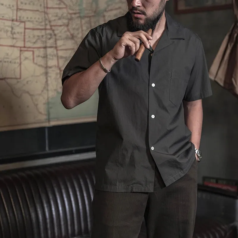 Classic Panama Short Sleeved Shirt with Cuban Collar and Pocket