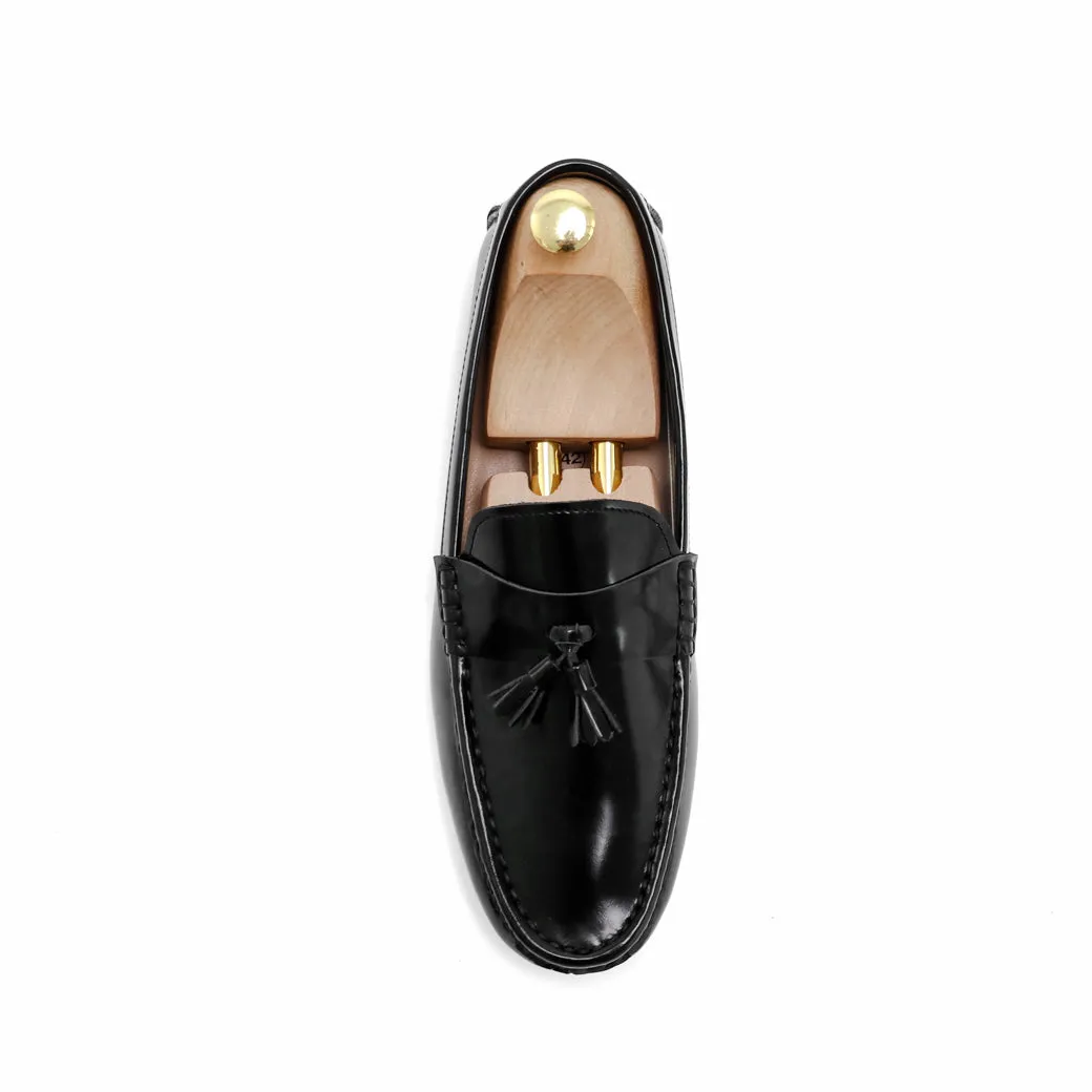 Comfy Tassel Loafer European Brush Off Black Patent