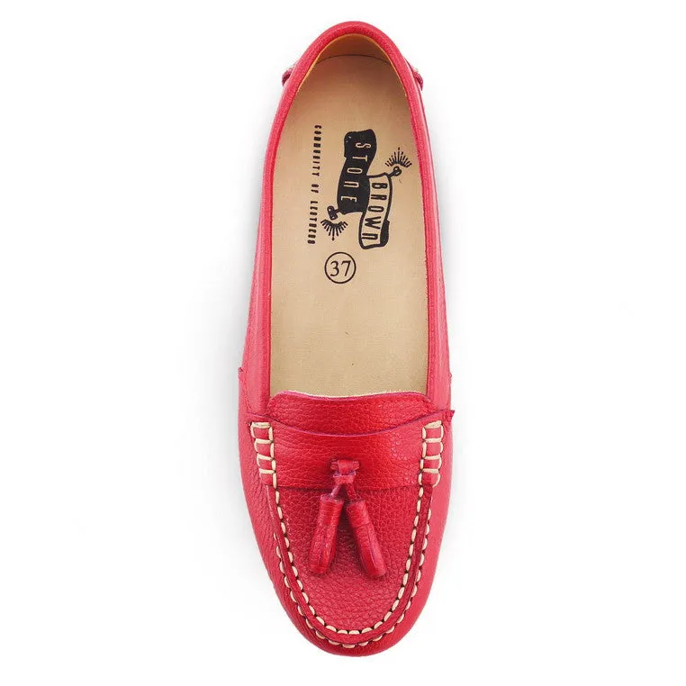 Comfy Tassel Moccasin Wrinkle Soft Red