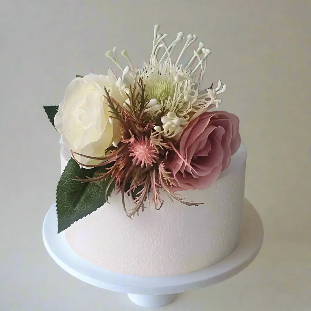 Dusky Pink And White Artificial Cake Flower Topper